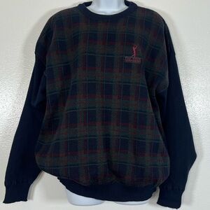 Vintage ProQuip Wind Stopper Plaid Wool Blend Golf Sweater Made in England SzL